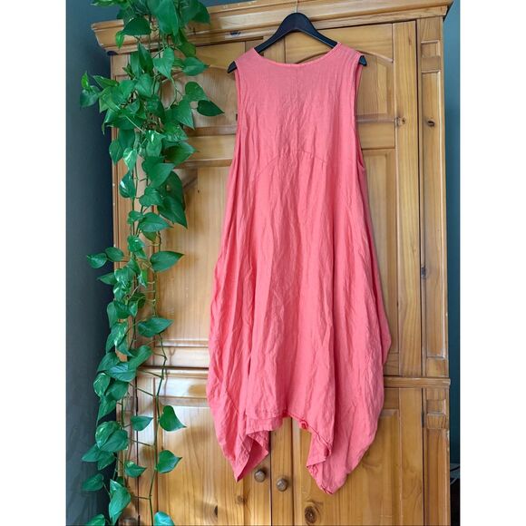 LIN BOHÈME Coral Linen Tunic Dress • Oversized Asymmetrical Hem • One Size - Picture 6 of 10
